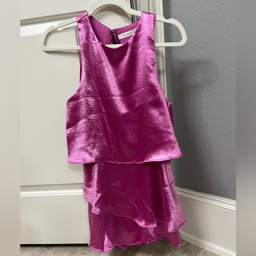 Vici Hot Pink Satin Layered Romper - Picture 2 of 4